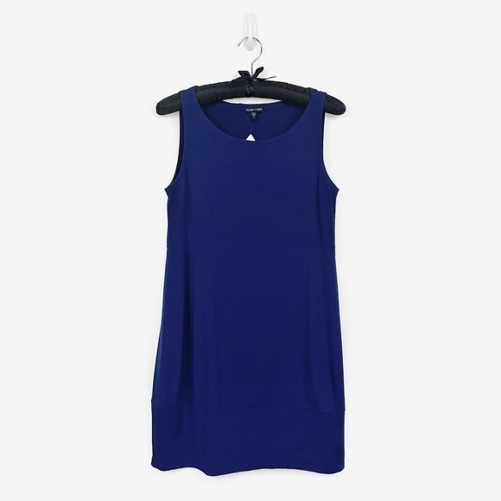Eileen Fisher Oval Cut Out Dress Size M‎ Navy Blue Casual Minimalist